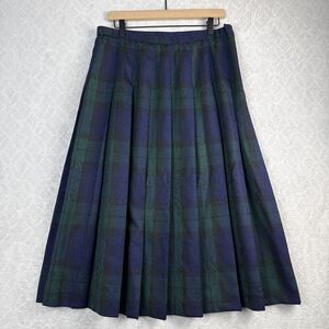 Vtg Pendleton 100% Wool Pleated Skirt 16 Blue Green Tartan Plaid Floral Academia